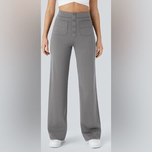 Halara Women’s High Waisted Button Multiple Pockets Straight Leg Casual Pants M